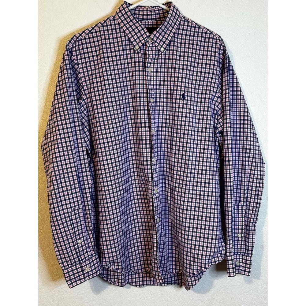 Ralph Lauren Mens Checkered Long Sleeve Button Down Shirt Dress Casual